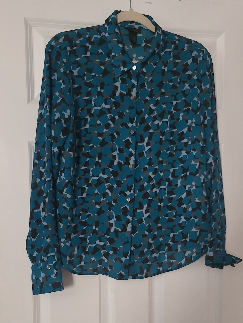 The Limited Vintage 90s Teal Black White Geometric Button-Down Blouse